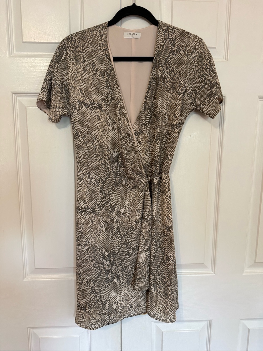 Babaton Neutral Snake-Print Wrap Dress - Taupe/Beige XS